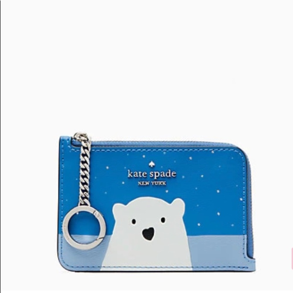 Authentic KATE SPADE Leather arctic bear l-zip card case/keychain - Picture 6 of 7